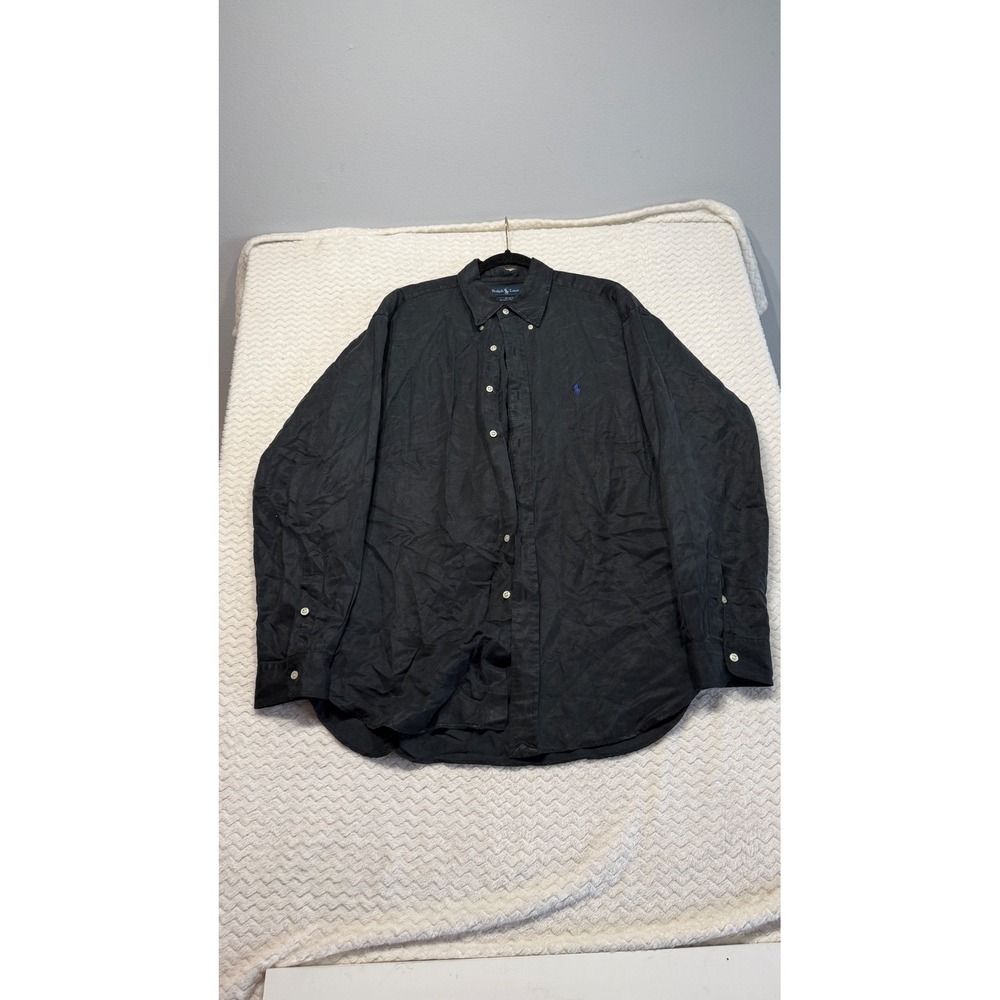 Ralph Lauren Blake Mens Black Silk Linen Blend Button Down Shirt Long Sleeve XL